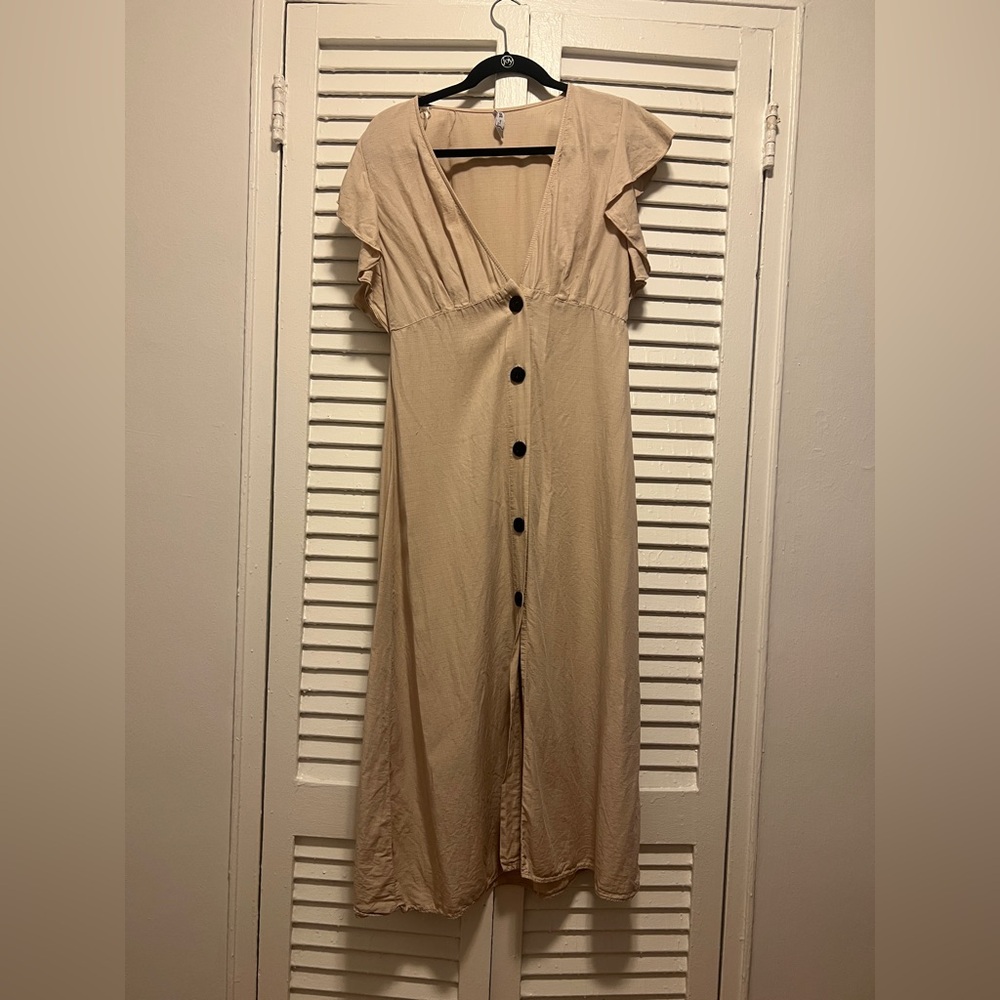 Forever 21 Tan Button-Down Midi Dress